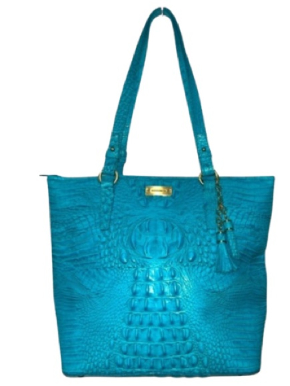 RARE Brahmin Asher Melbourne Croc Embossed Tote Bag, Tassels,Lagoon